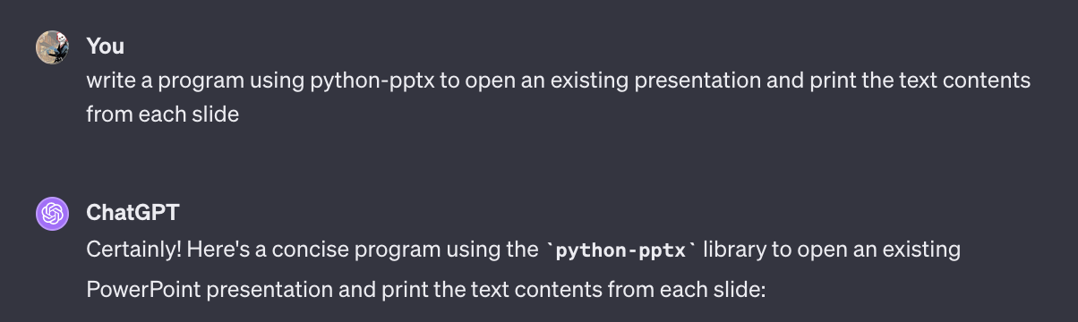 A screenshot of the beginning of a ChatGPT transcript
