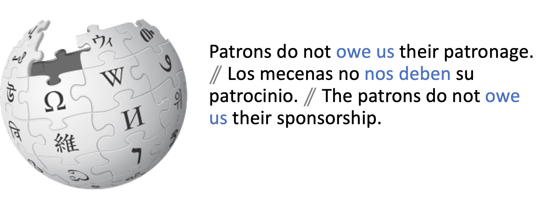 A first version of a conference slide with English and Spanish text