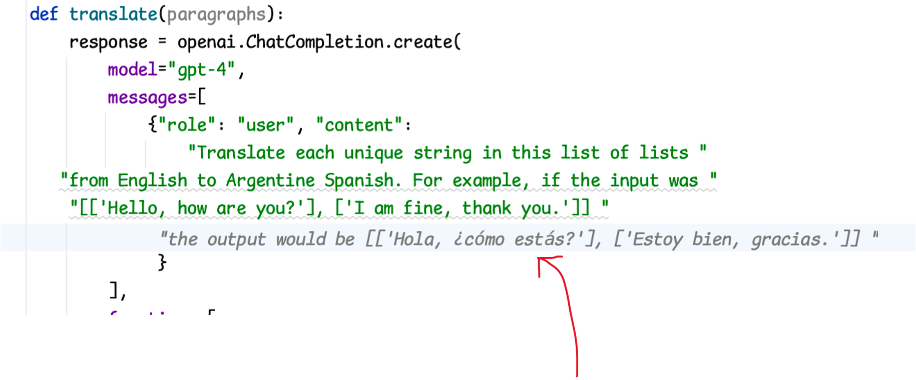 A screenshot of a Python function called translate(), with a suggestion by Copilot